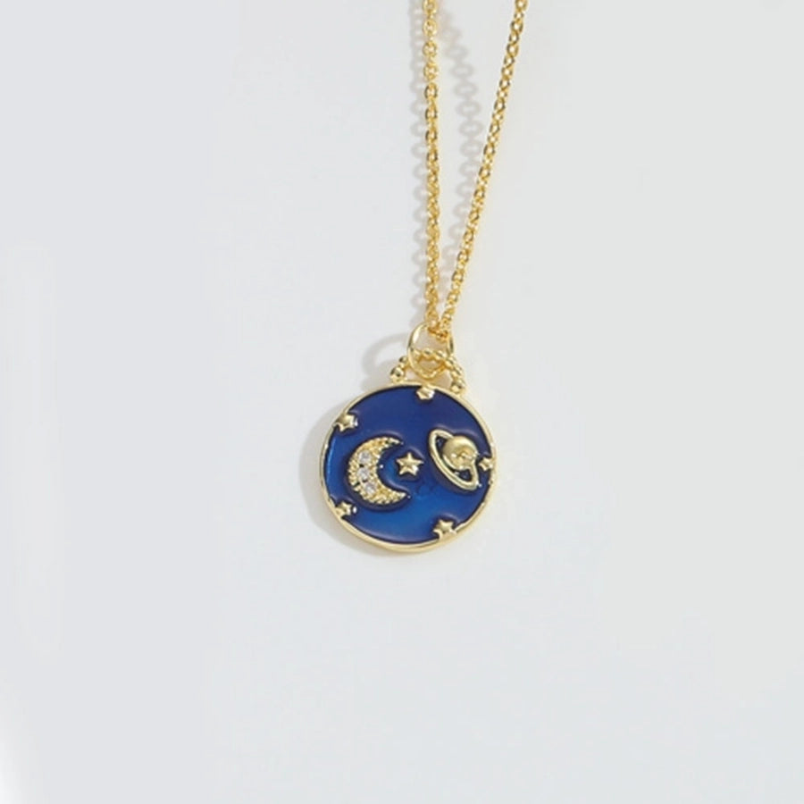 Sun Moon Elk Zircon Pendant Necklace (14K Gold Plated)