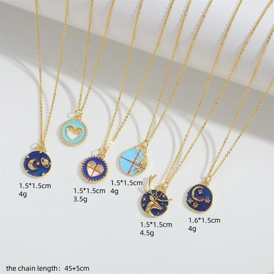 Sun Moon Elk Zircon Pendant Necklace (14K Gold Plated)