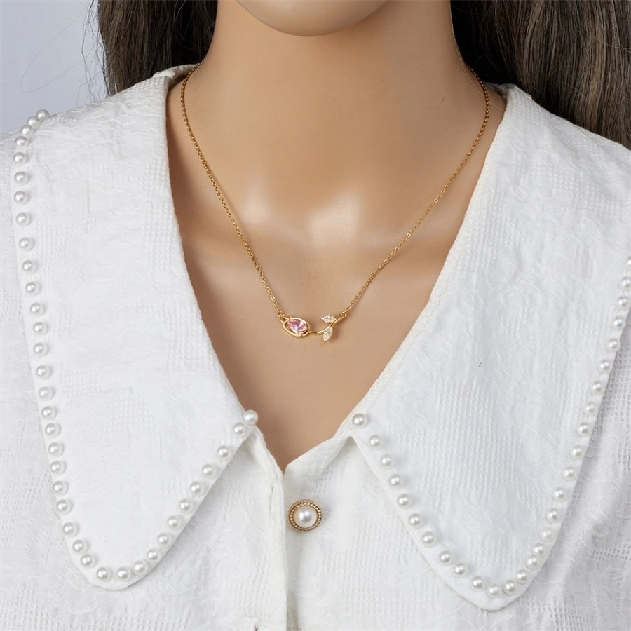 Tulip Stone 18k gold plated necklace