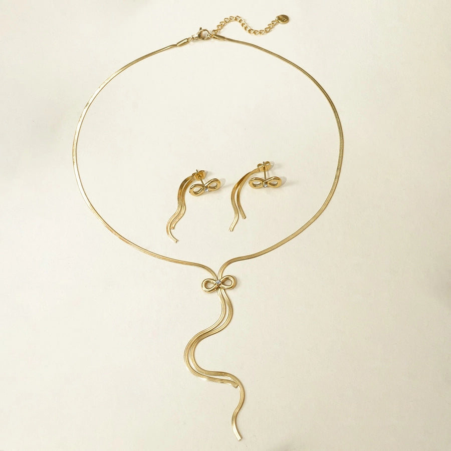 Flat Chain w Bow (14K Gold Plated)