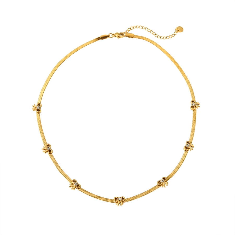 Flat Chain Bow Necklace w Stones