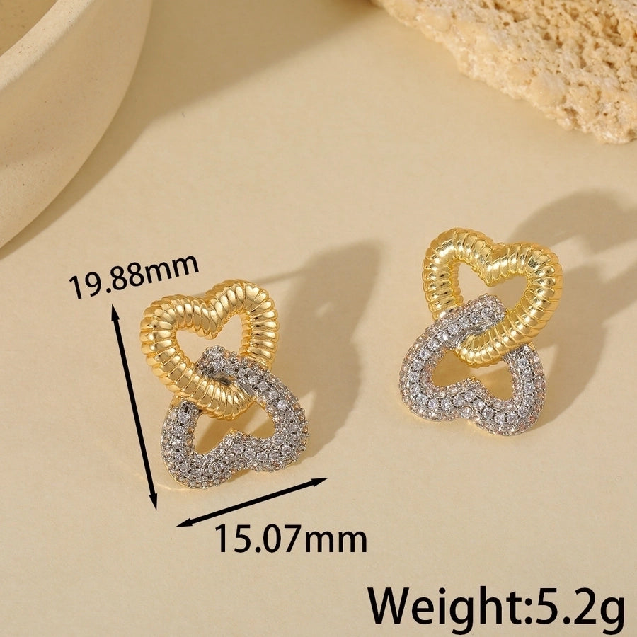 Heart Loop Zircon Ear Studs (18K Gold Plated )