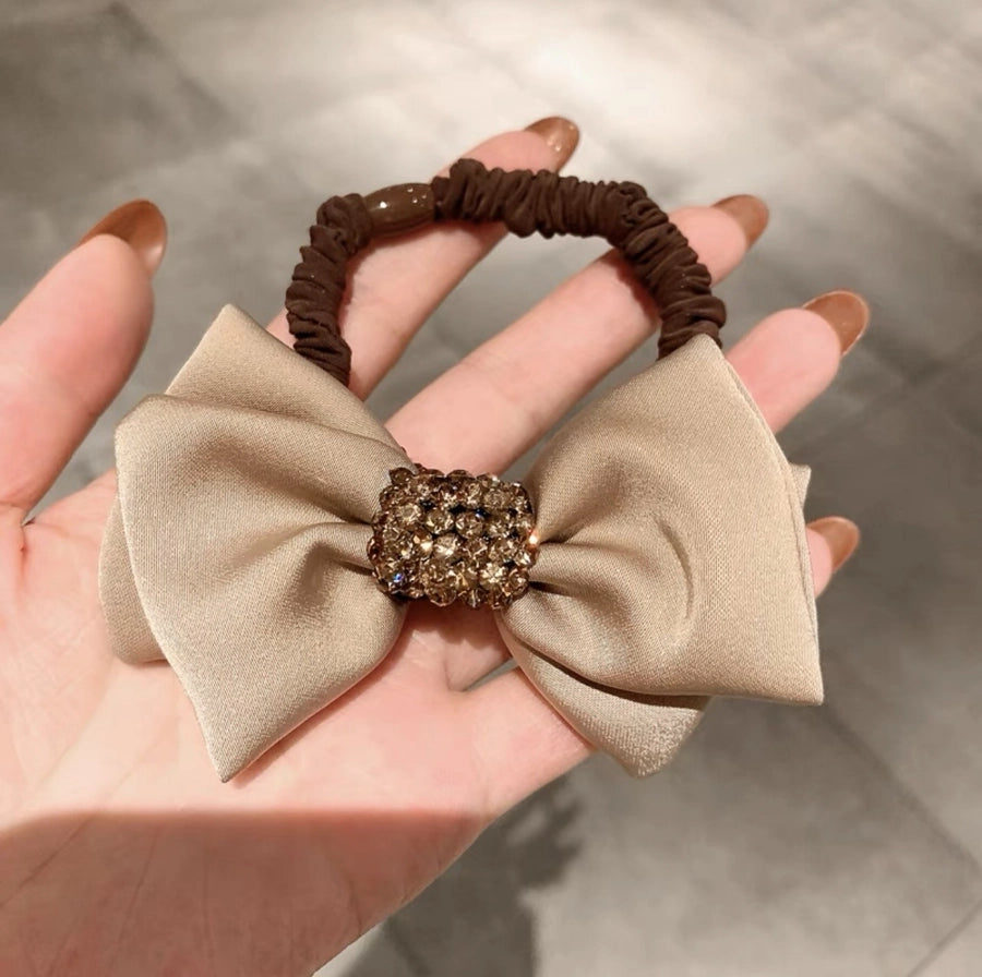 Rhinestone bowknot hair tie