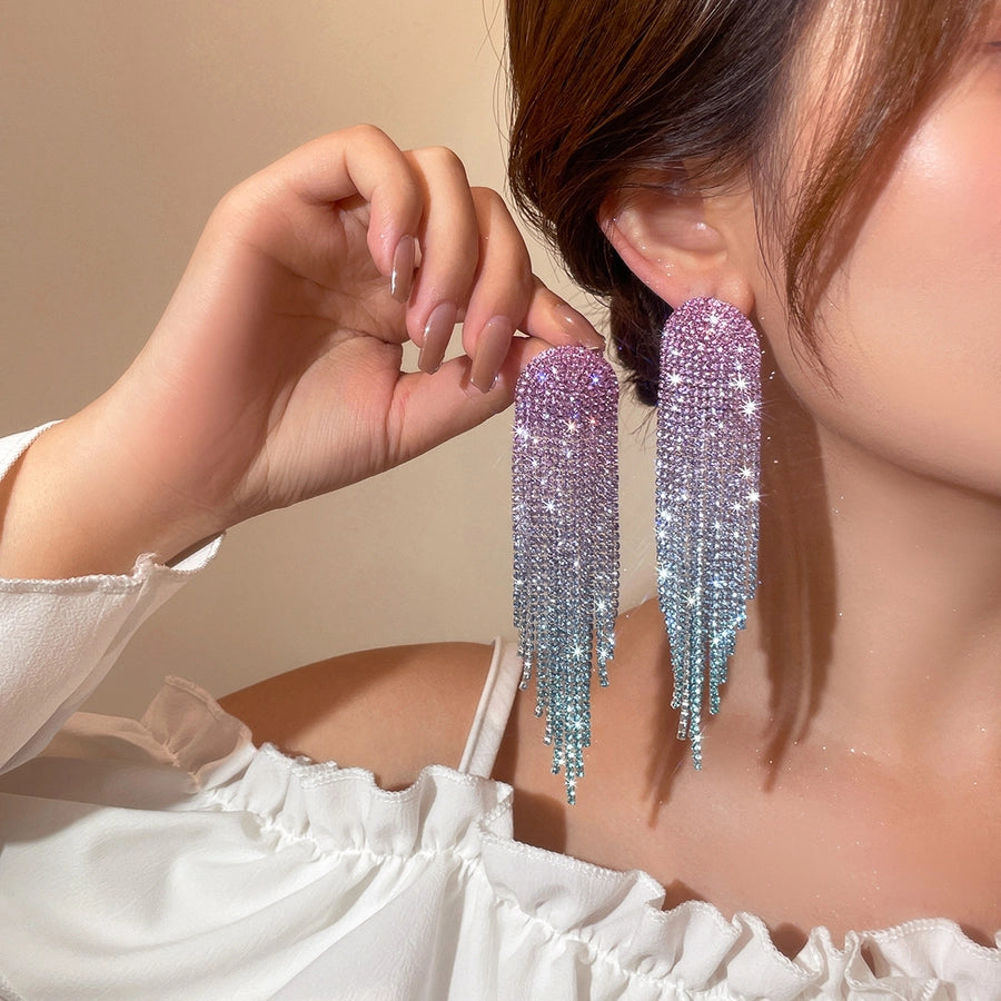 Geometric Rhinestone Drop Earrings