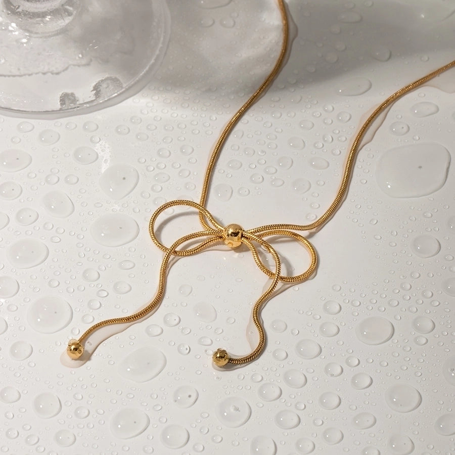 Rope Chain Bow Knot Necklace (18K Gold Plated)