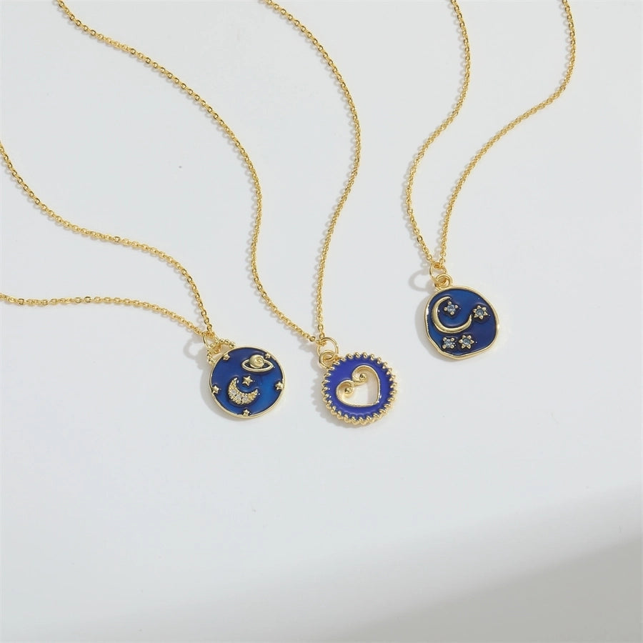 Sun Moon Elk Zircon Pendant Necklace (14K Gold Plated)