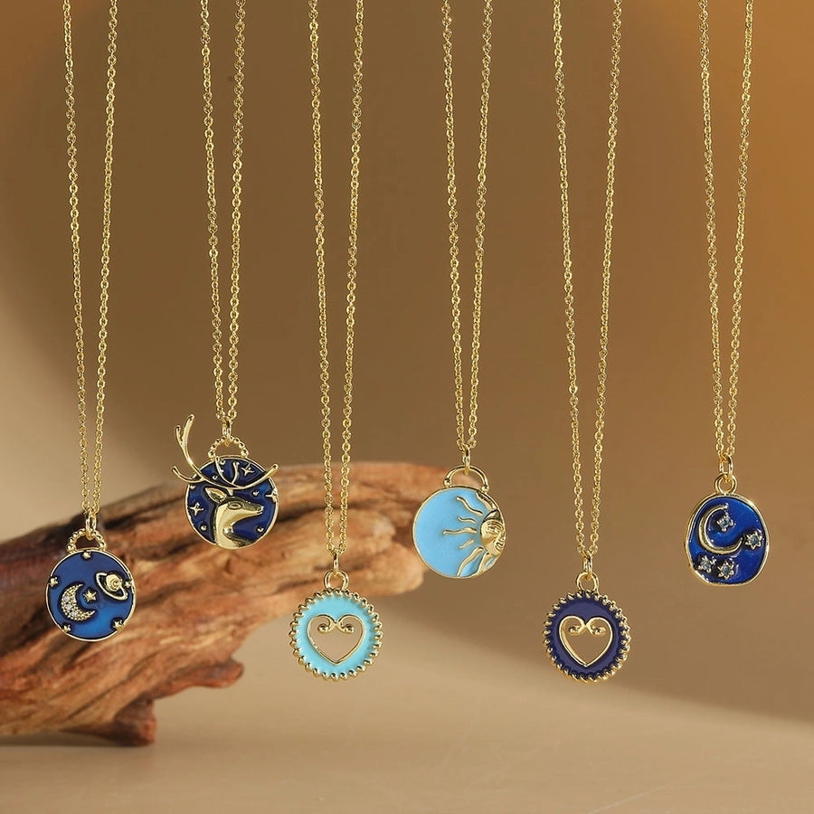 Sun Moon Elk Zircon Pendant Necklace (14K Gold Plated)