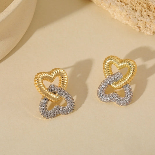 Heart Loop Zircon Ear Studs (18K Gold Plated )